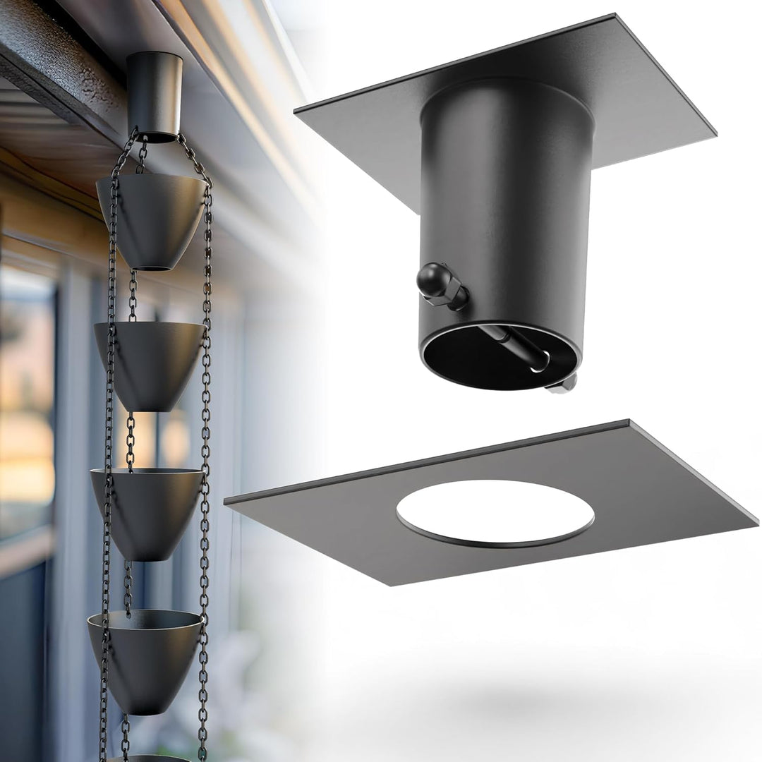 Rain Chains Direct - Regenketten-Dachrinnen-Adapter/Installationsgerät aus schwarzem, pulverbeschich