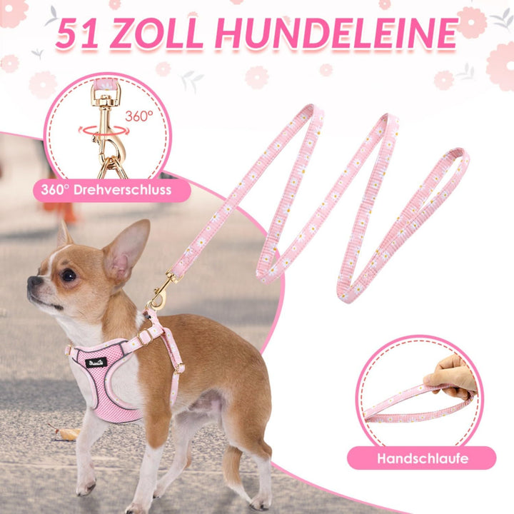 Hundegeschirr Kleine Hunde mit Leine, Atmungsaktiv Air Mesh Brustgeschirrmit reflektierenden Streife