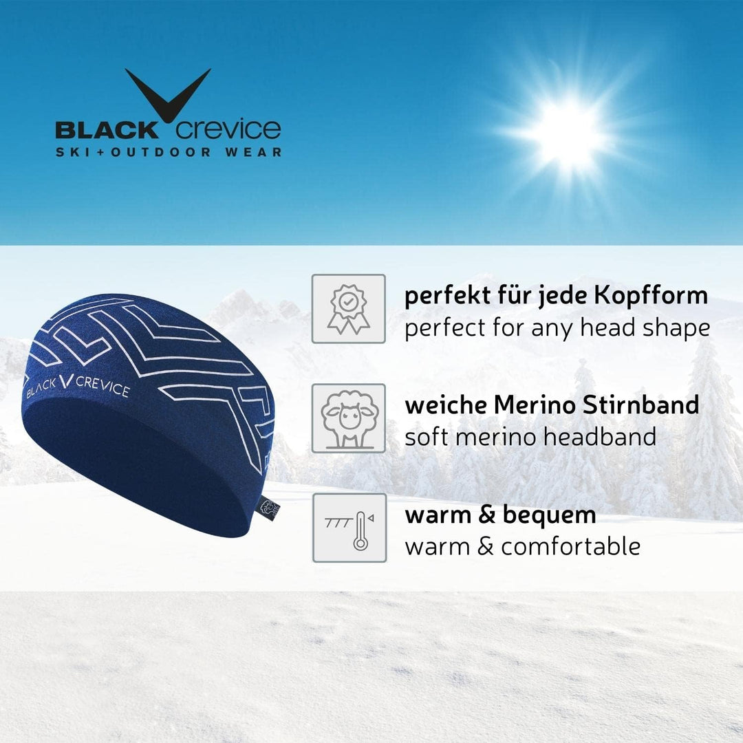 BLACK CREVICE Merino Headband I Stylisches One Size Stirnband I Unisex-Stirnband aus 70% Merino & 30