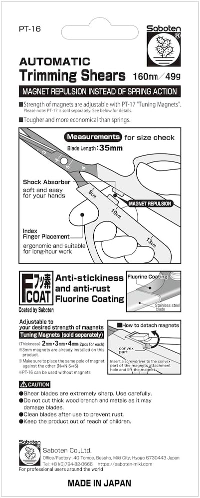 Saboten "Gokugire Automatic" Professional Trimming Shears (with 1 pair of magnets) -Made in Japan- (