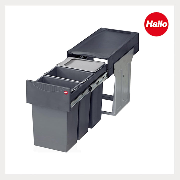 Hailo Abfallsammler Tandem 3666132 | für Schränke ab 300 mm Breite | Einbau Mülleimer 3x 10L mit Bio