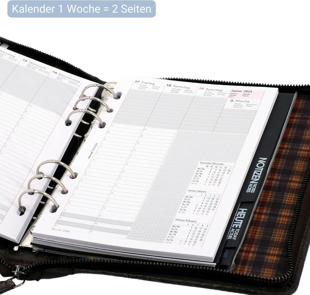 Bind 15503 - Systemplaner Mappe aus split washed Leder in Vintage Optik, braun, ca. 24,5 × 20 × 4 cm