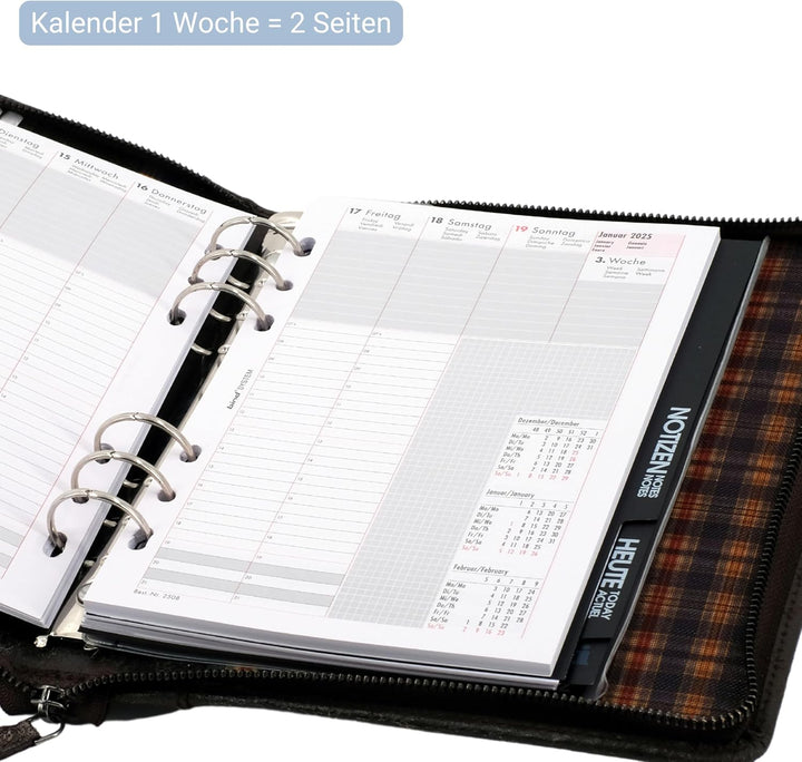 Bind 15503 - Systemplaner Mappe aus split washed Leder in Vintage Optik, braun, ca. 24,5 × 20 × 4 cm