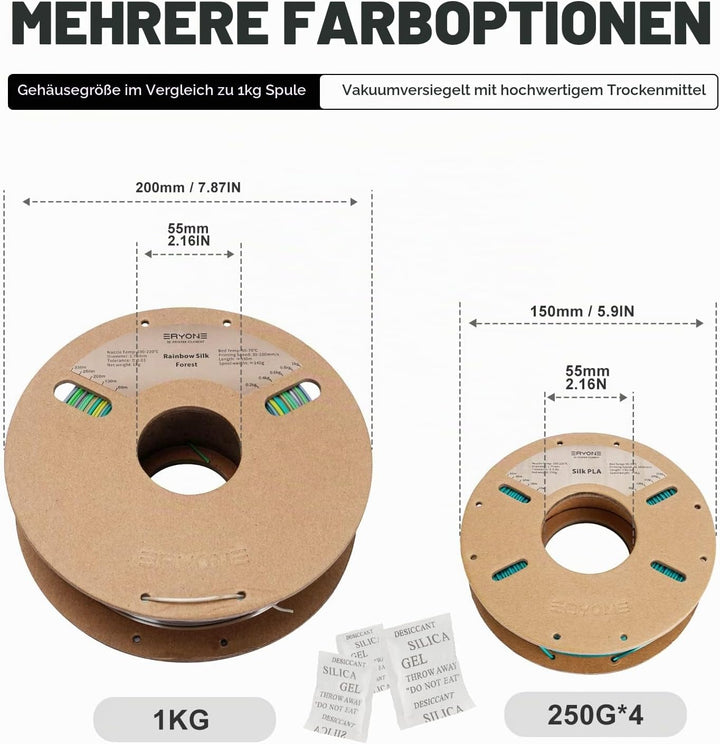 ERYONE Dual Zweifarbig Silk PLA Filament 1.75mm, 3D Printer Filament PLA +/-0.03mm, 4x250g /Pack, Bl