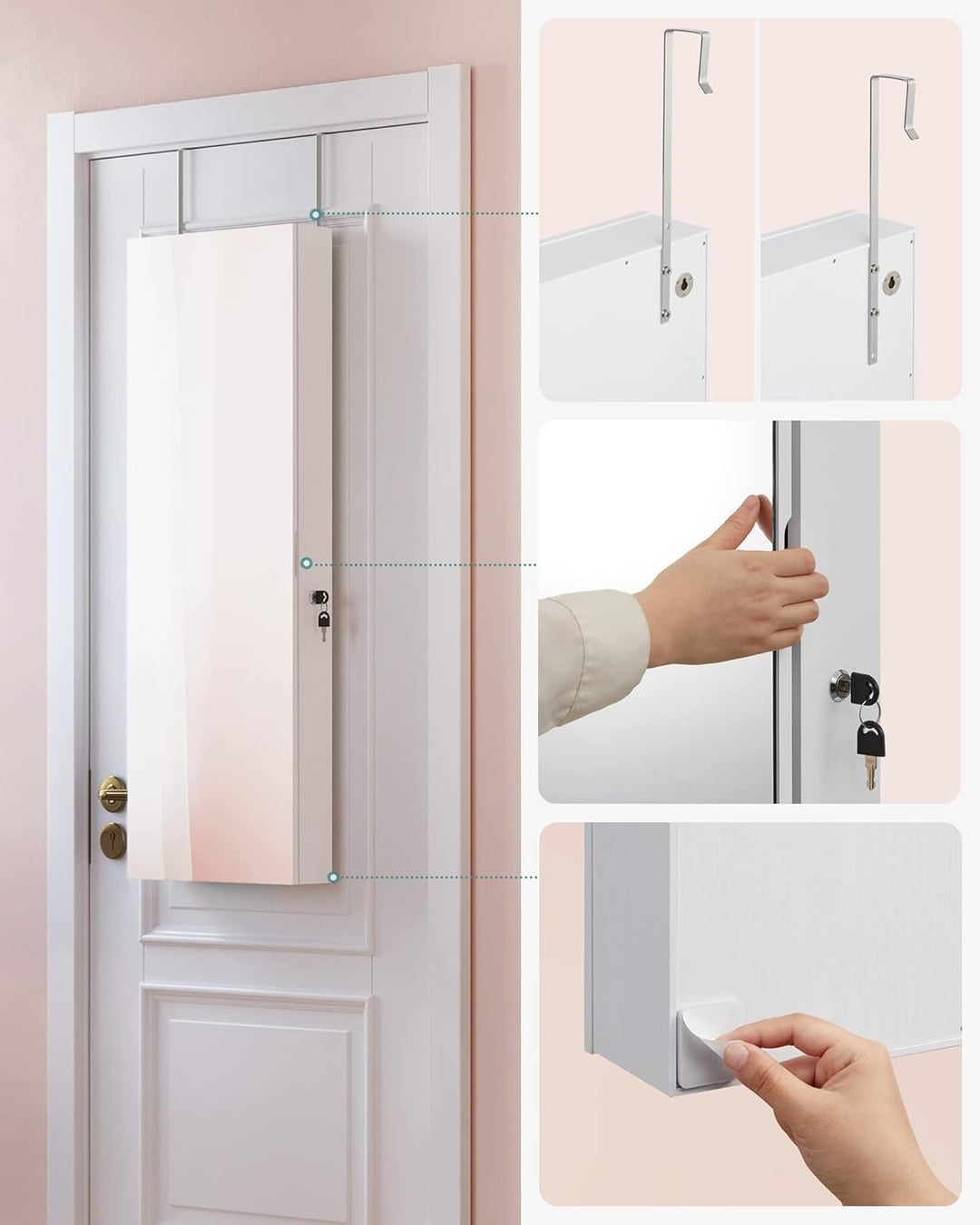 SONGMICS Schmuckschrank, Wandmontage, Organizer mit LED-Lichtern, Aufbewahrungsschrank, mit rahmenlo