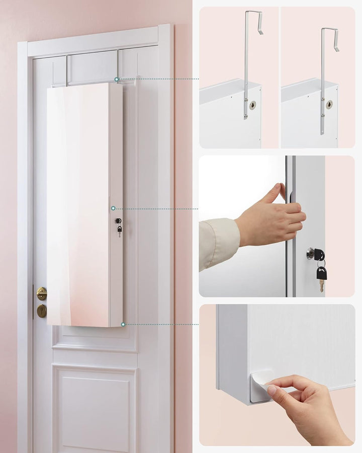 SONGMICS Schmuckschrank, Wandmontage, Organizer mit LED-Lichtern, Aufbewahrungsschrank, mit rahmenlo