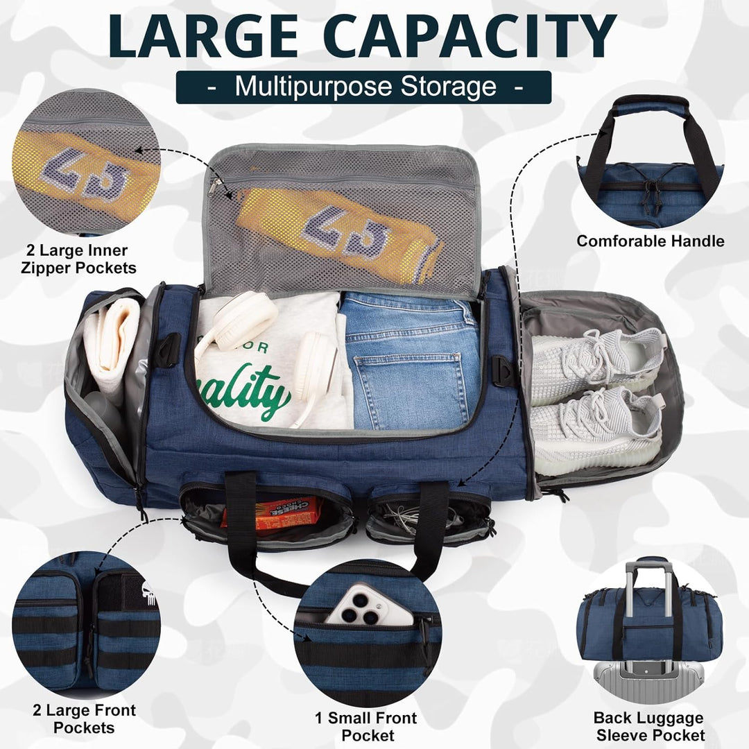 Taktische Sporttasche für Herren, 50L Grosse 3-in-1-Sport-Reisetasche mit Schuhfach, Wasserabweisend