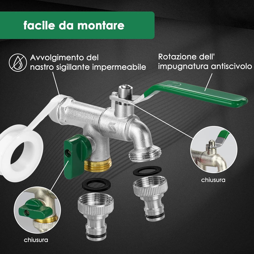 SPGOOD Garten Wasserhahn,Doppel Auslaufhahn 3/4 Zoll,aus Messing Rost-und Frostsicher,mit 2X 3/4 Zol