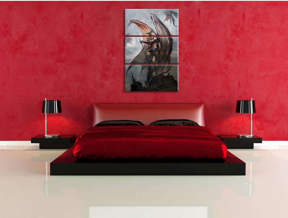 Pixxprint Drachenmann in der Stadt als Leinwandbild/Grösse: 3 Teilig (120x80) cm/Wandbild/Kunstdruck