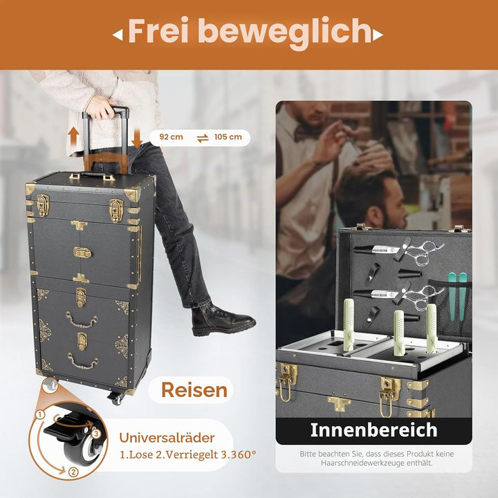 Kosmetikkoffer Trolley, Friseurkoffer Mit Passwortsperre Gross Make Up Koffer Mit Rollen 360° Drehba