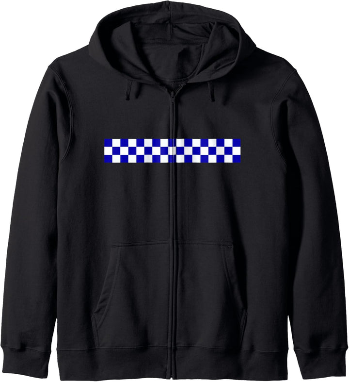Rallyestreifen Ska Musik Schach kariert blau weiss Ring Kapuzenjacke
