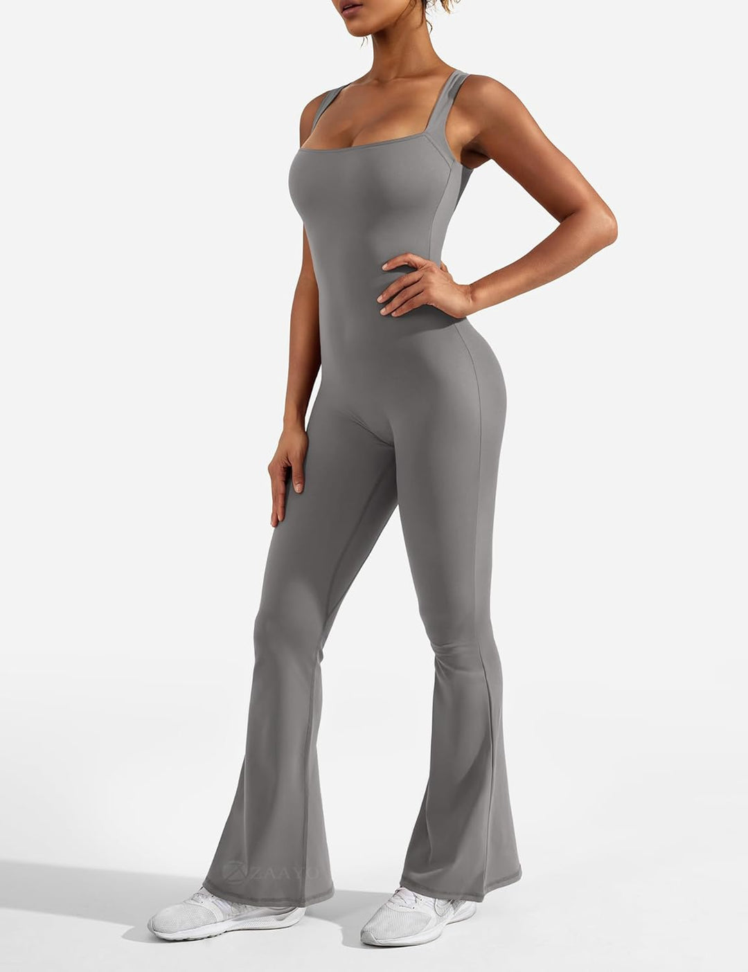 Damen Flared Jumpsuit Tight Scrunch Butt Overalls Lang Ärmelloser Sport rückenfrei Jumpsuit Yoga Bod