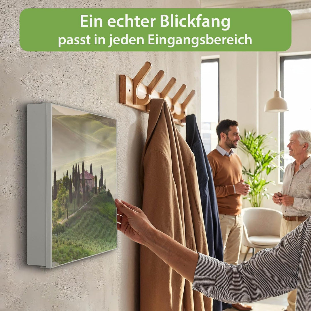 banjado® Grosser Schlüsselkasten Glas/Schlüsselbox 30cm x 30cm mit 50 Haken - Motiv Toscana/Schlüsse