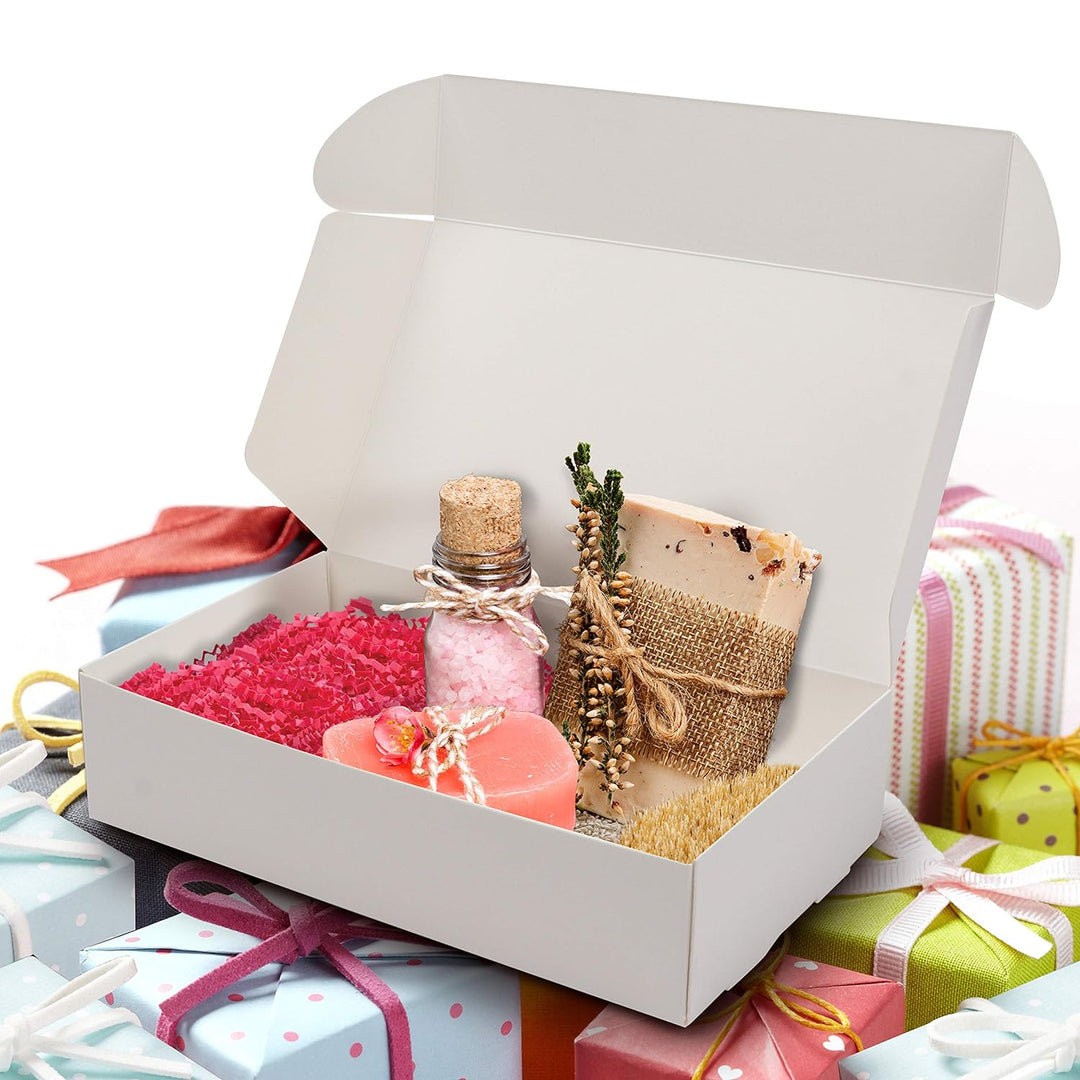 Kurtzy Karton Geschenkboxen Weiss (50 Stk) – Schachteln 19 x 11 x 4,5cm Pappschachteln mit Deckel –