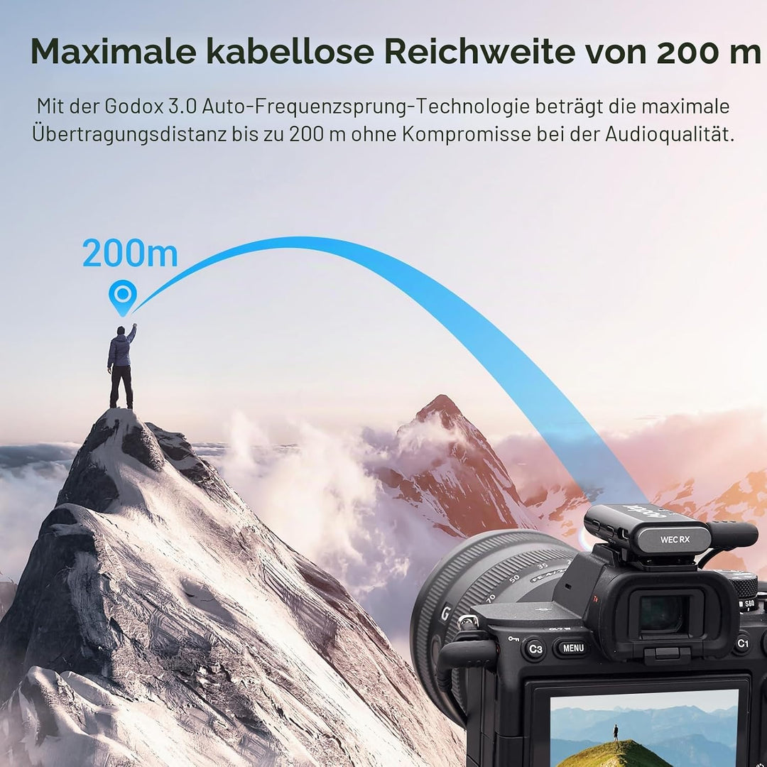 Godox WEC kit2 Drahtloses Lavalier-Mikrofon,8 Stunden Akkulaufzeit, kabelloses Zweikanal-2,4-G-Mikro