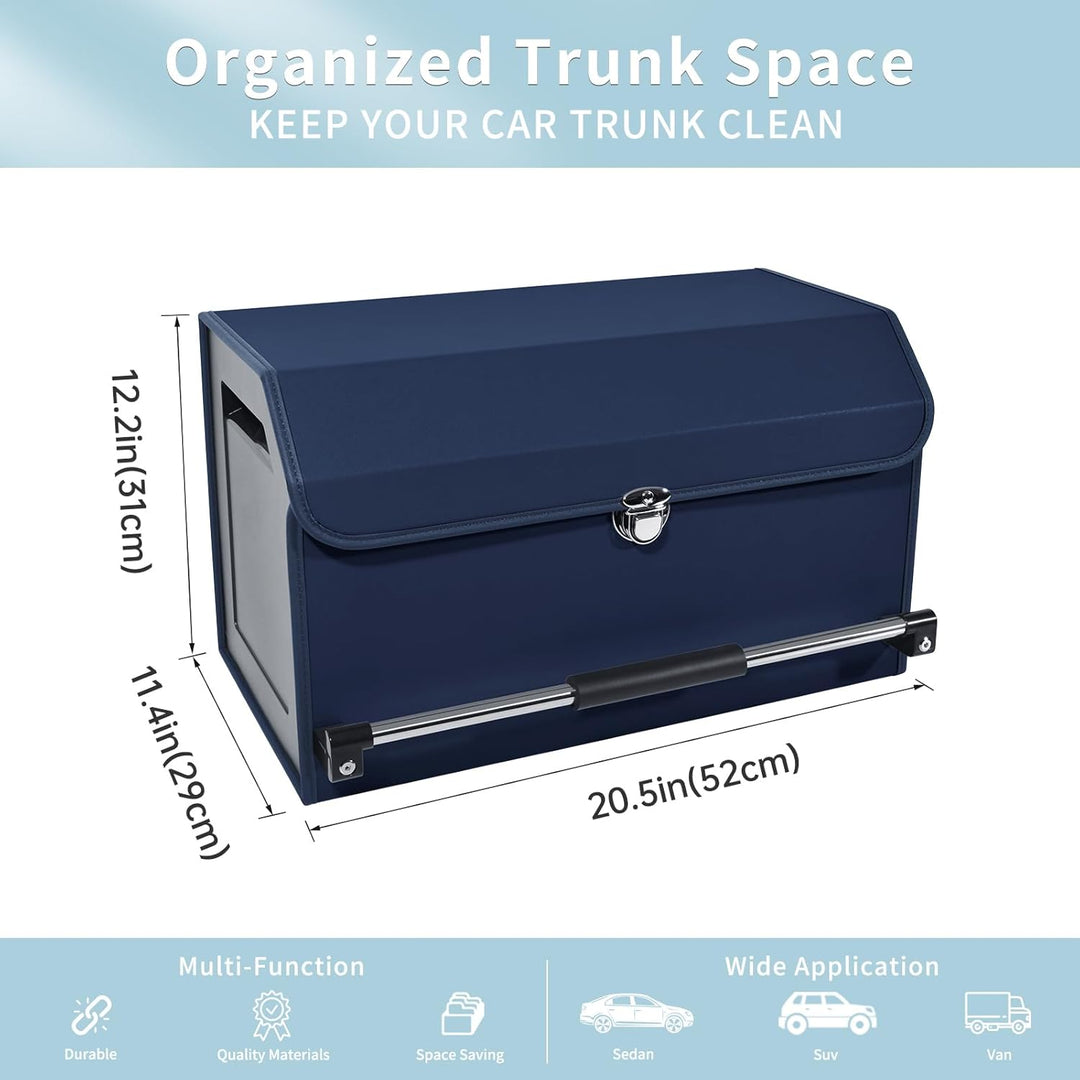 Auto Kofferraum Organizer, Zusammenklappbarer Leder Kofferraumtasche mit Deckel und Stabilem Griff A
