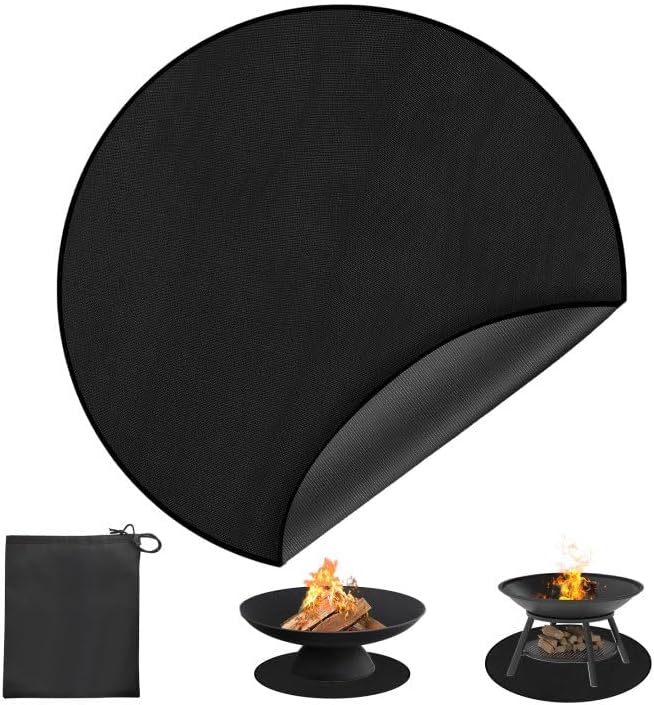 Feuerfeste Unterlage Rund 120cm / 48Zoll, 3 Schicht BBQ Hitzeschutzmatte, Wiederverwendbar Gross Gri