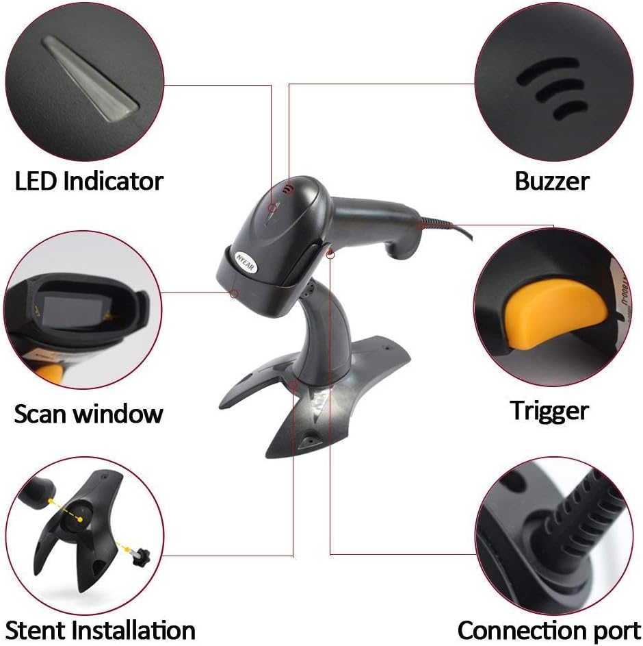 NYEAR Handheld verdrahteter USB-Barcode-Scanner, 1D und 2D Handheld Inventar Barcode-Leser mit autom