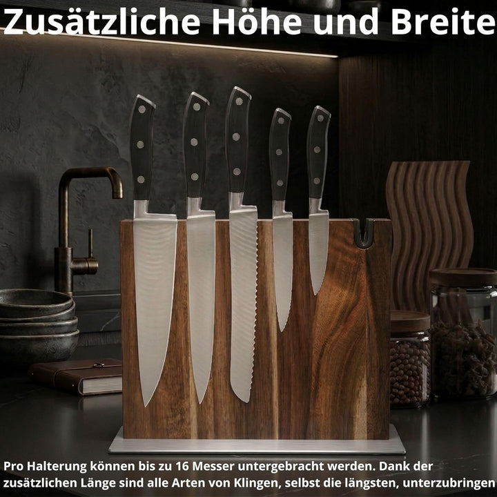 Magnetischer messerblock XL aus Holz mit Messerschärfer. Universal Messerhalter magnetisch ohne Mess