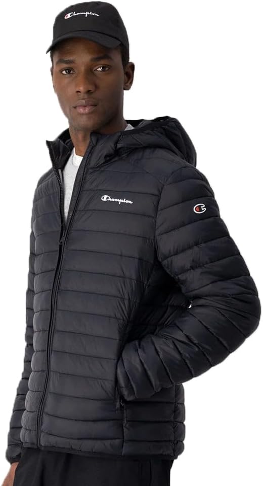 Champion Herren Legacy Outdoor Small Logo Hooded Wattierte Jacke L Schwarz, L Schwarz