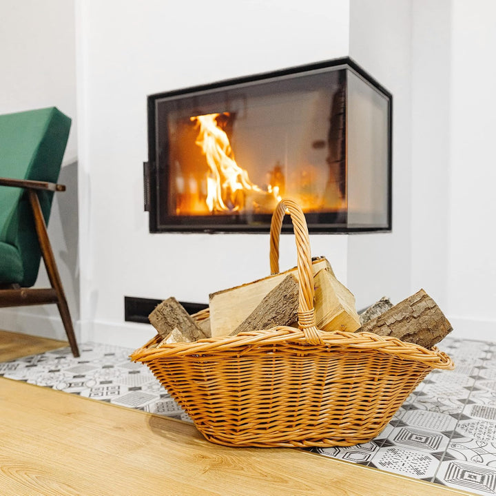 Creative Home Gross Holztrage Rattan Kaminholzkorb Kaminkorb Tragekorb | 60 x 40 x 39 cm | Aufbewahr