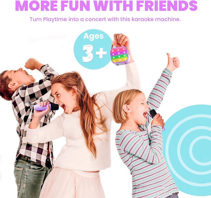 Wowstar Karaoke Maschine mit 2 Drahtlosen Mikrofonen, Tragbares Bluetooth Karaoke Maschine für Kinde