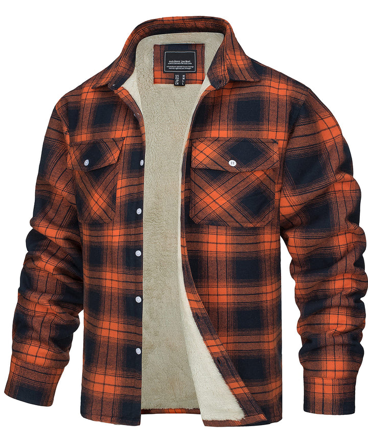 TACVASEN Herren Fleece Thermohemd Warm Flanellhemd Holzfällerhemd Winter Innenfleece Jacke S Orange,