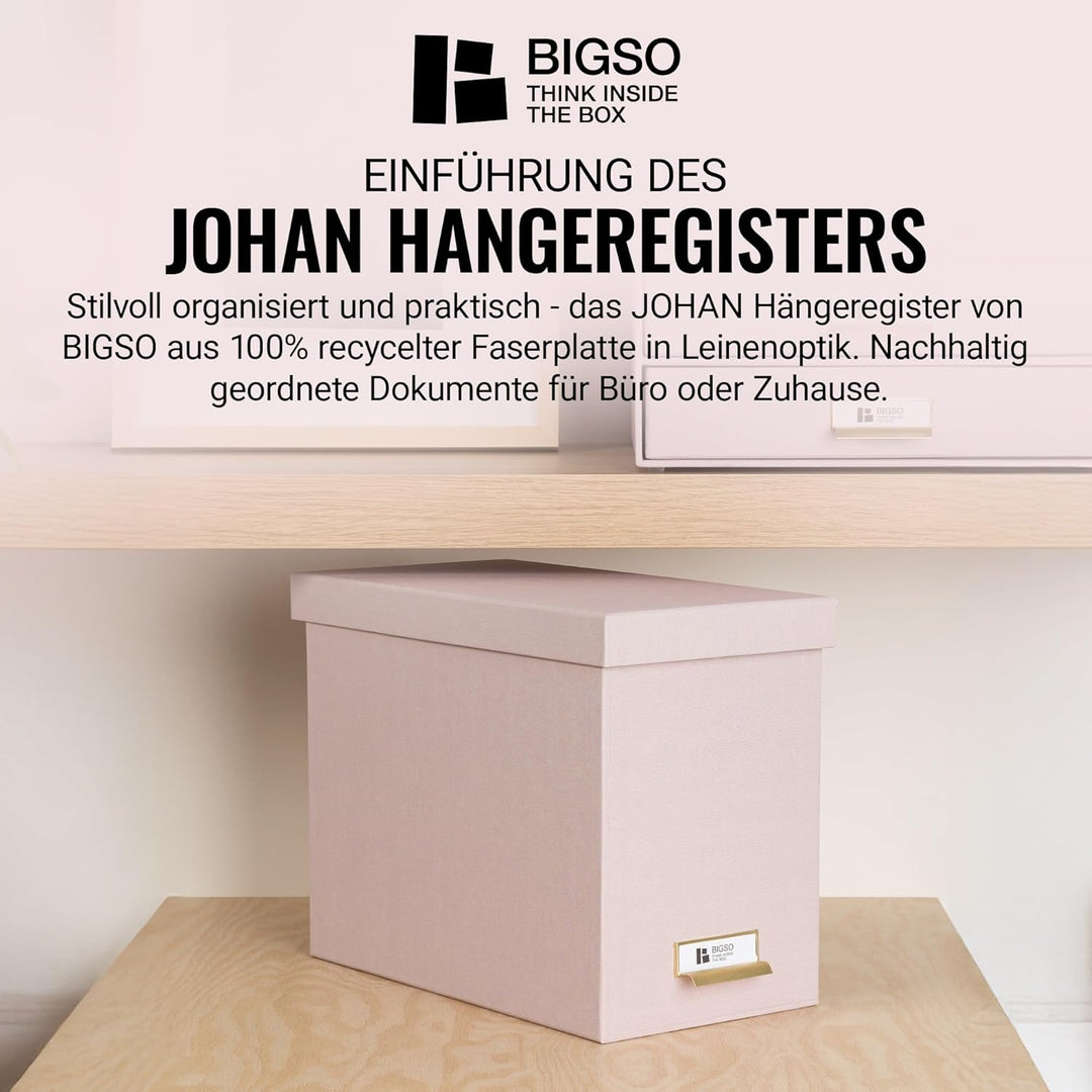 BIGSO JOHAN Hängeregisterbox A4 – Hängemappenbox mit Deckel und Griff – Schreibtischablage für Hänge