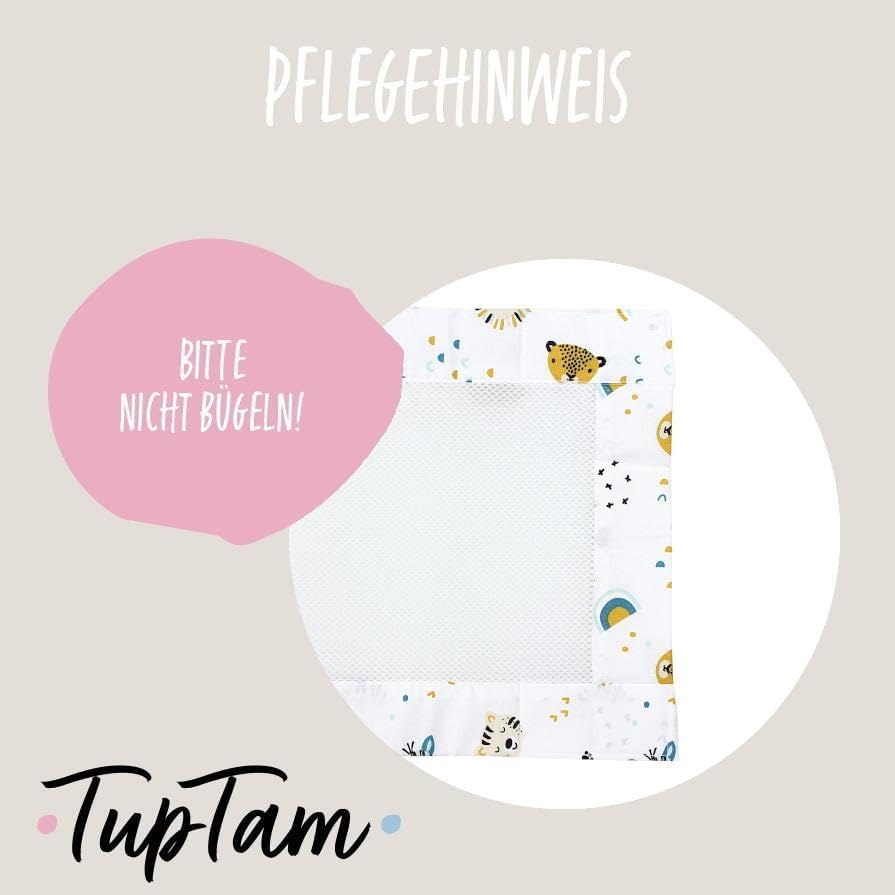 TupTam Bettumrandung Babybett 3D Mesh Nestchen – Gitterstäbe Schutz Netz 2er, Farbe: Tierköpfe Safar