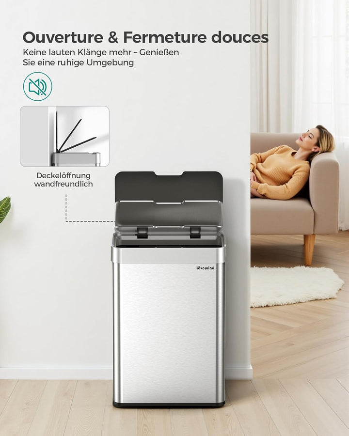 lovewind 55L Berührungsloser Küchenmülleimer, Edelstahl Sensor Mülleimer, Type-C Aufladbar, Leiser S