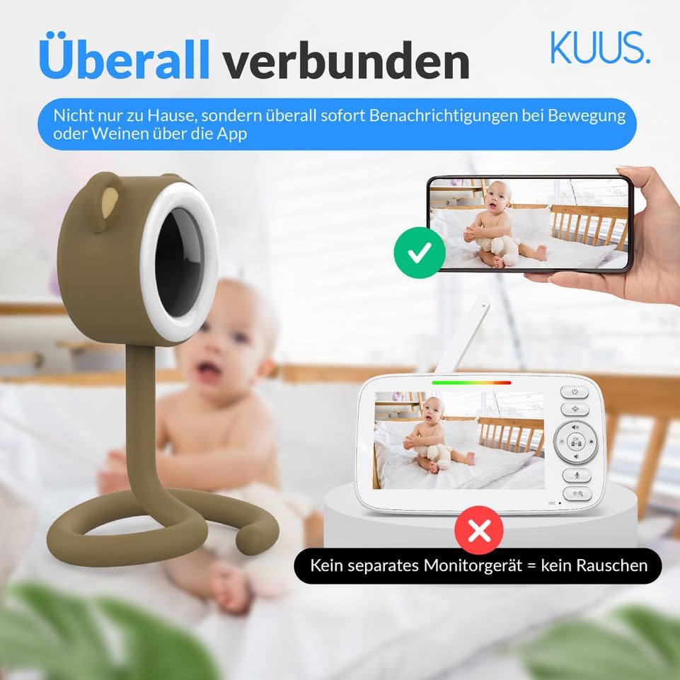 KUUS. Babyphone mit Kamera und APP 2K/3MP, White Noise Einschlafhilfe mit 6 Beruhigungsklängen, Baby