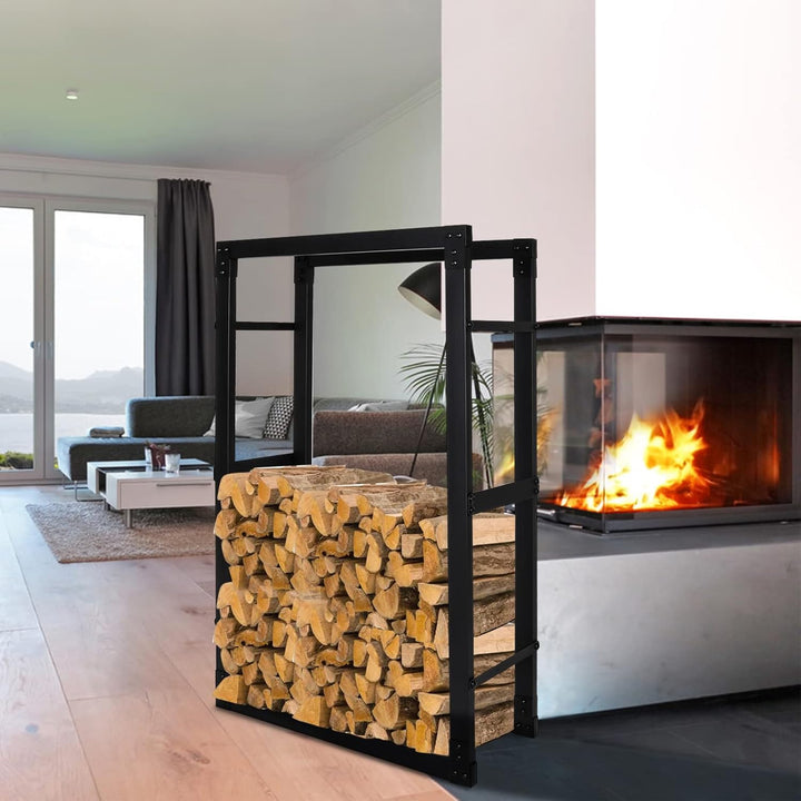 Fiqops Kaminholzregal aus Stahl Brennholzregal, Kaminholzständer In Matt Schwarzem Design, Stabiles