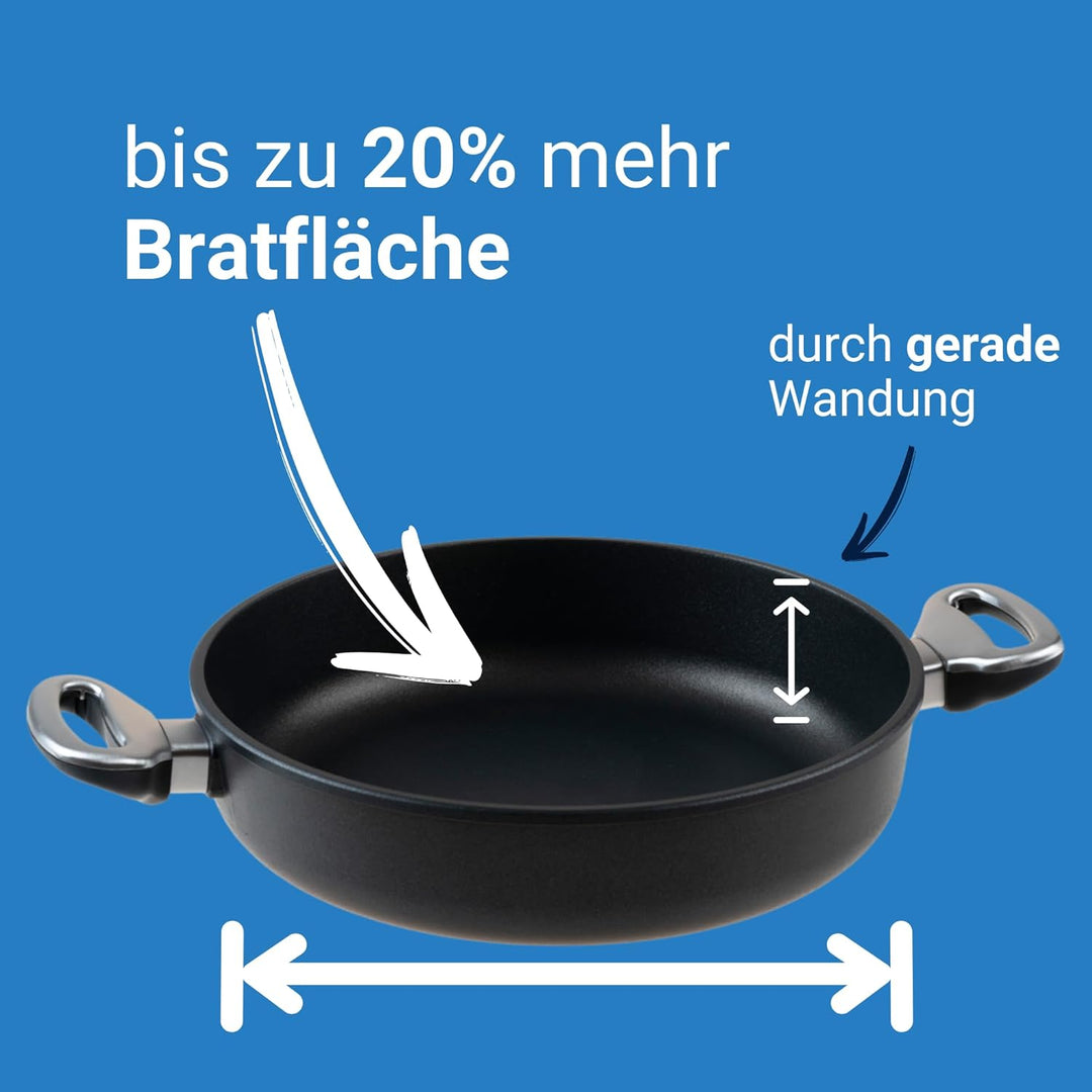 Harecker Bräterpfanne 28cm Ø aus Aluguss mit Seitengriffen | PFOA-freie Antihaftbeschichtung | für I