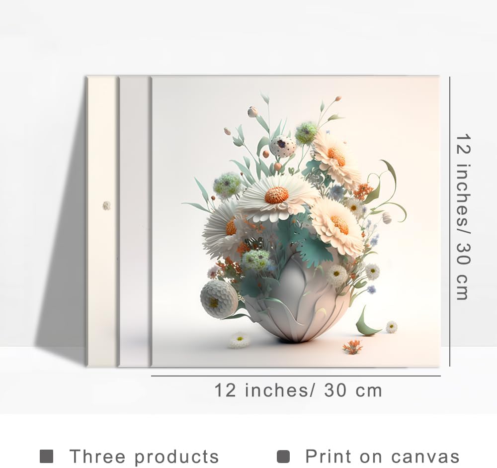 Piy Painting Leinwandbilder Blumen in einer Vase bilder 3er 30x30cm Leinwand Wandbilder Mit eingebau