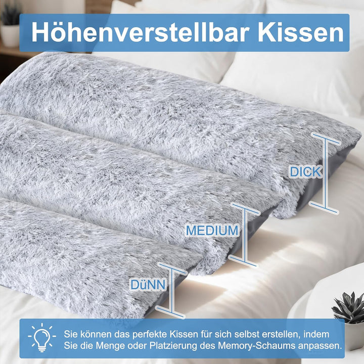Memory Foam Seitenschläferkissen für Erwachsene – 2,65KG Ganzkörperkissen mit Plüsch Abnehmbarem Bez