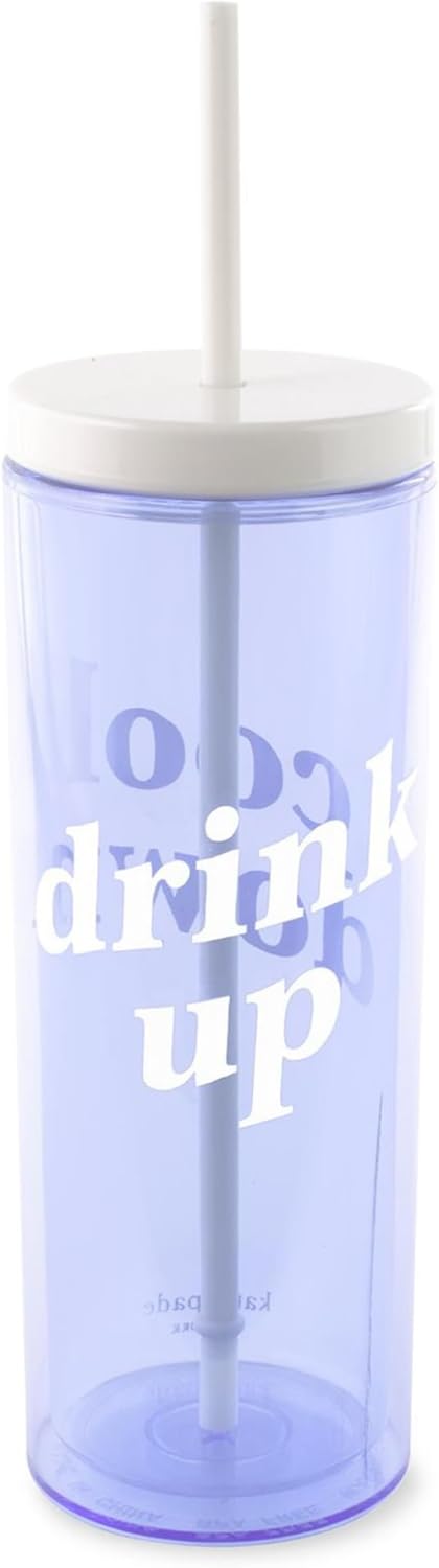 Kate Spade New York Acryl-Becher mit Deckel und Strohhalm, 680 ml, schmaler doppelwandiger Becher, C