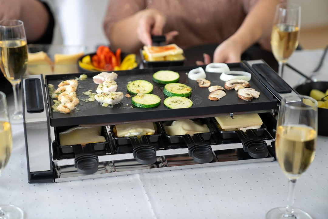 Unold 48730 Raclette Finesse Basic Raclette-Grill für 8 Personen, wendbare Antihaft-Grillplatte, ele
