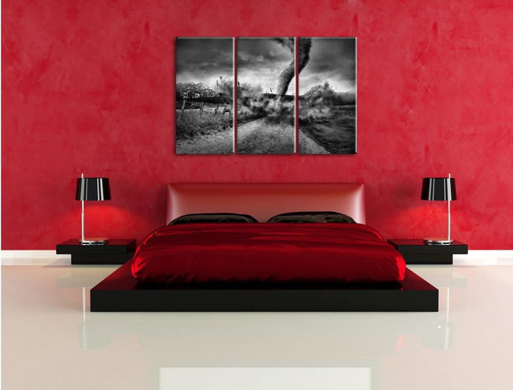 Pixxprint Tornado als Leinwandbild/Grösse: 3 Teilig (120x80 cm) cm/Wandbild/Kunstdruck/fertig bespan
