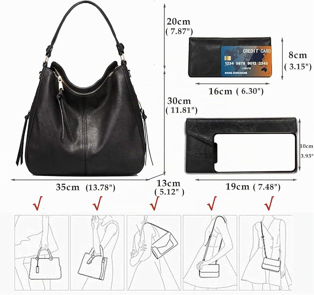 BestoU Handtasche Damen Schwarz Gross Leder Gross Tasche Umhängetasche Schultertasche Shopper Henkel