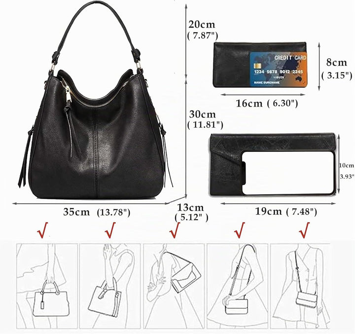 BestoU Handtasche Damen Schwarz Gross Leder Gross Tasche Umhängetasche Schultertasche Shopper Henkel