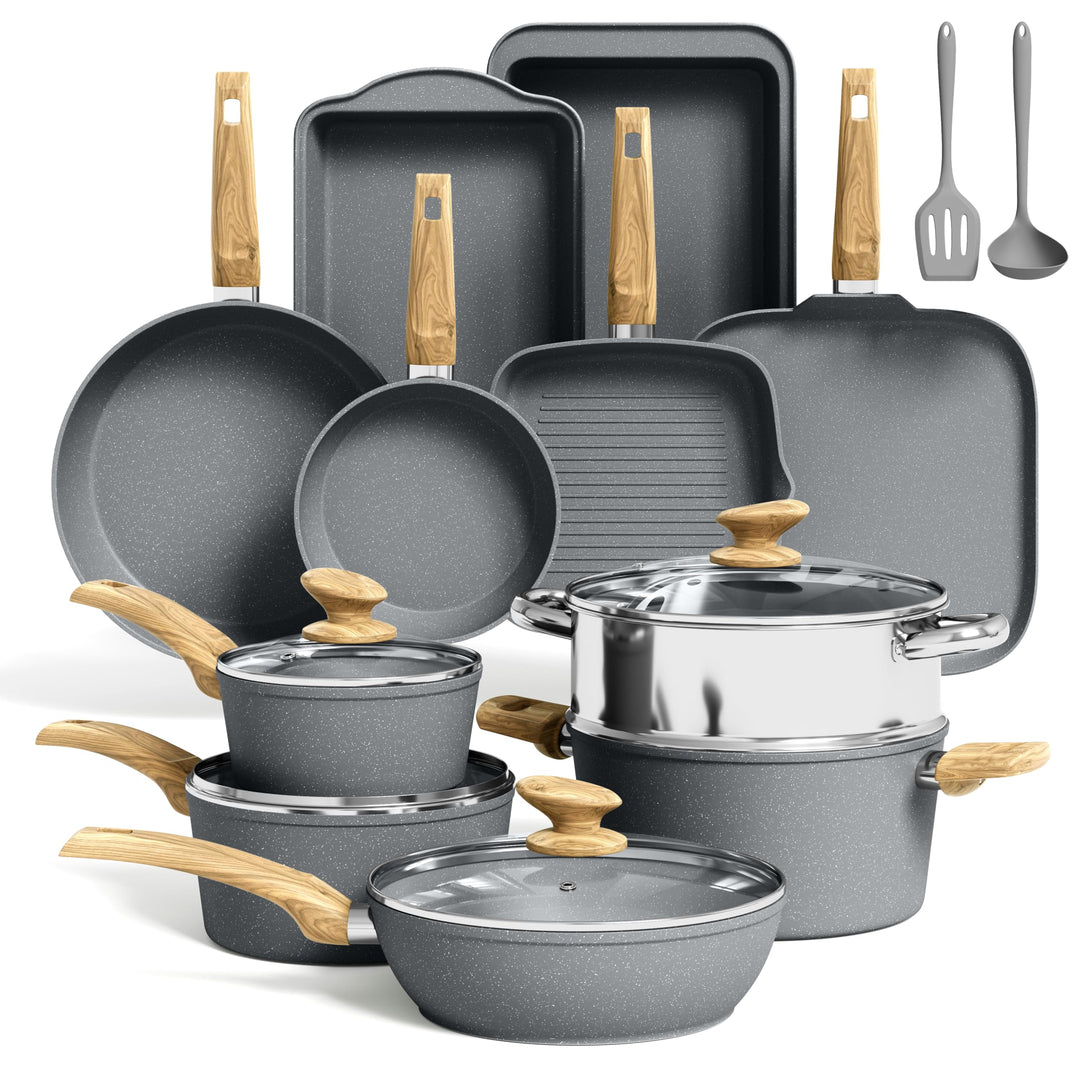 Kitchen Academy Topfset Pfannenset Induktion - 17 teilig, Kochgeschirr Set mit Glasdeckel, PFAS-frei