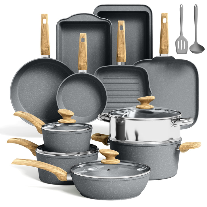 Kitchen Academy Topfset Pfannenset Induktion - 17 teilig, Kochgeschirr Set mit Glasdeckel, PFAS-frei
