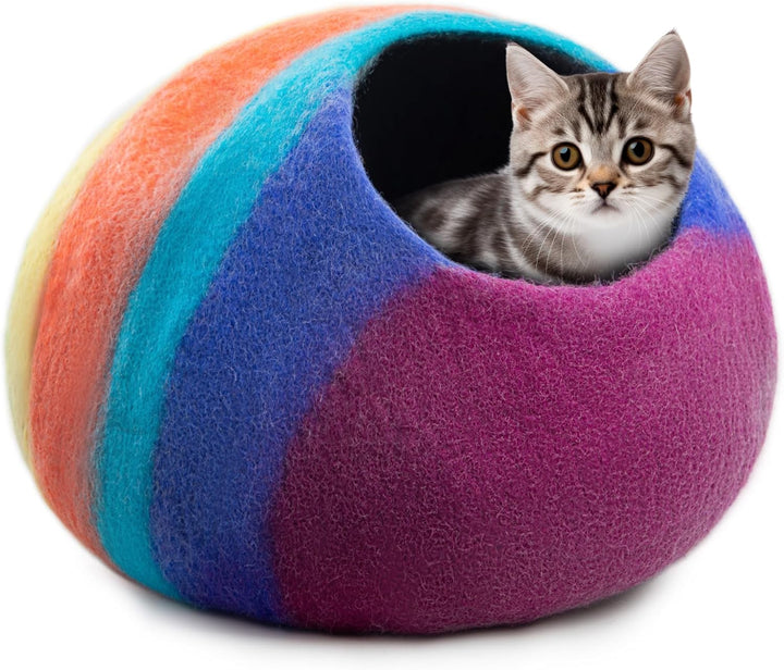 Woolygon - Katzenhöhle aus Wolle, handgefertigt aus 100% Merinowolle, umweltfreundliche Filz-Katzenh