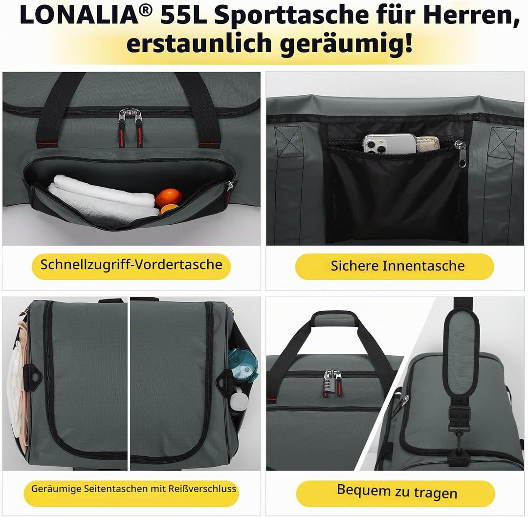 Sporttasche Reisetasche Herren Gross 55L - Weekender Gym Bag Fitness Tasche für Sport Training Urlau