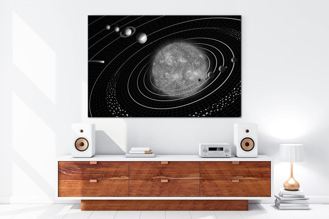 deyoli unser Sonnensystem Format: 80x60 Effekt: Schwarz&Weiss als Leinwandbild, Motiv fertig gerahmt