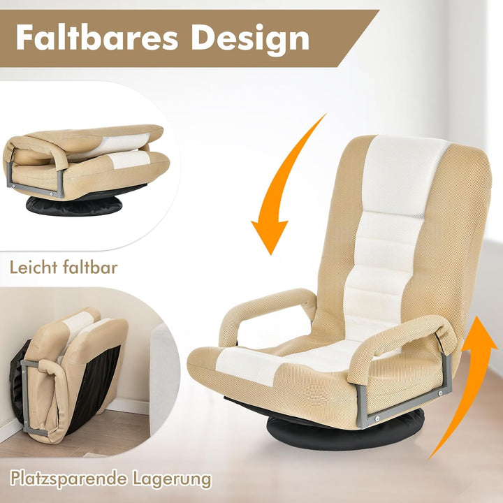 GOPLUS Bodenstuhl 360°drehbar, Bodensessel mit Armlehne &amp; 6-Fach Verstellbarer Rückenlehne, klappbar