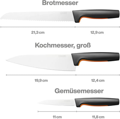 Fiskars Küchenmesser-Set, 3-teilig, Functional Form, Inklusive Kochmesser (mittel), Gemüsemesser und