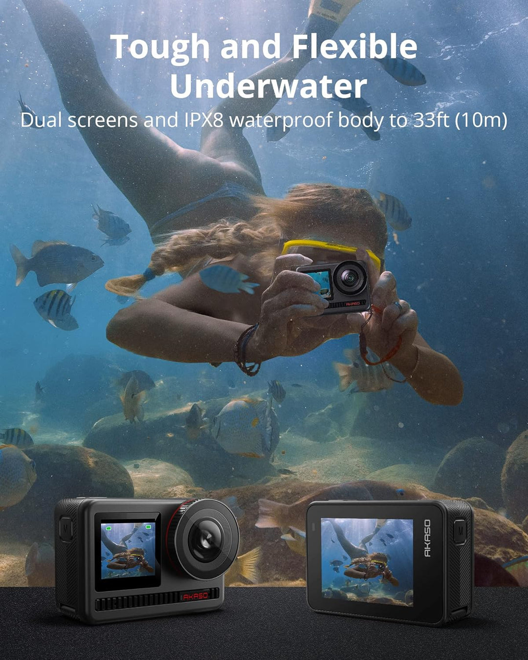 AKASO Action Cam 4K60FPS 48MP WiFi Unterwasserkamera mit SuperSmooth Stabilisierung, Touchscreen, 15