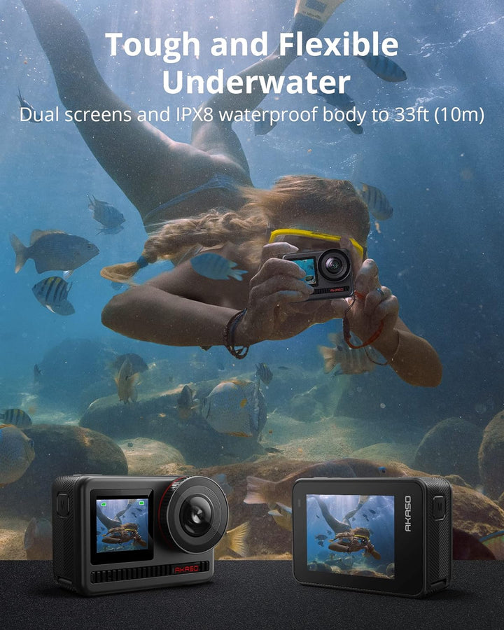 AKASO Action Cam 4K60FPS 48MP WiFi Unterwasserkamera mit SuperSmooth Stabilisierung, Touchscreen, 15