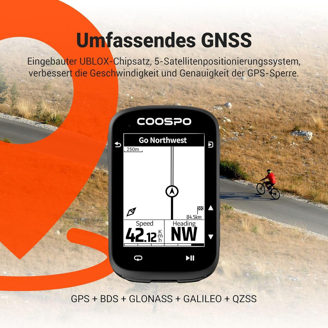 COOPSO CS500 Wireless Bicycle Computer, 2.6 Inch LCD GPS Speedometer Bicycle Navigation Wireless, Bl